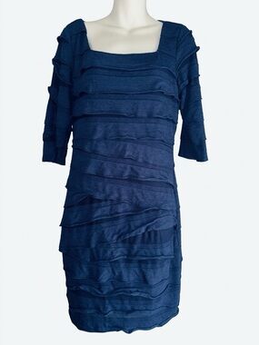 Max Edition Navy Layered Scoop-Square Long Sleeve Dress